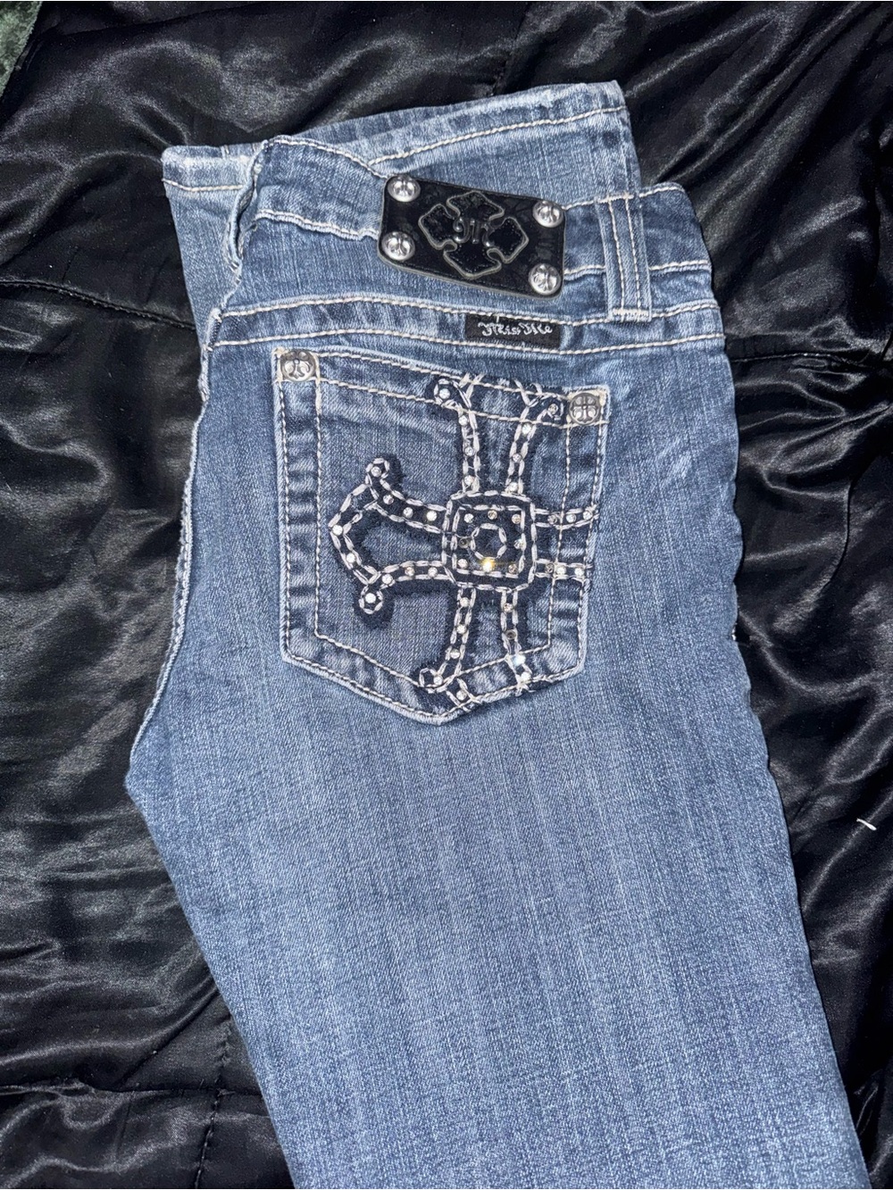 Miss Me Blue Bootcut Jeans with Embellished Cross Pocket